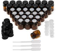 (Lot De 50 Flacon Huile Essentielle Vide-Flacon En Verre Ambré De 1 Ml-Flacons Vides Rechargeables Avec Bouchon Noir Et Pipettes À Huile,Parfum Et Aromathérapie-Avec Adaptateurs