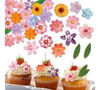 Lot de 50 Fleurs Comestibles,Fleur Comestible pour Gateau Toppers de Cupcake Décoration Gateau Anniversaire Printemps Fiançailles Anniversaire Décorations De Gâteau Fournitures