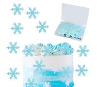 Lot de 50 flocons de neige en papier comestible pour décoration de gâteau d'anniversaire et 1 broche - Flocons de neige bleus et blancs - Décoration de gâteau comestible