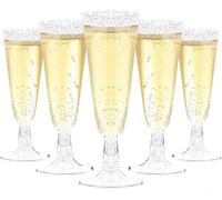 Lot de 50 flûtes à champagne élégantes en plastique avec paillettes dorées - 150 ml - Pour mariages, anniversaires, fêtes - Stable et réutilisable - Paillettes dorées