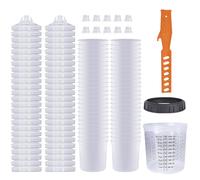 Lot de 50 gobelets de mélange de Peinture jetables 600 ML, pour Pistolets à Peinture HVLP et LVLP avec 50 gobelets et couvercles, 1 gobelet Dur avec 6 Anneaux de Maintien (50PC)