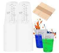 Lot de 50 gobelets doseurs de 230 ml avec 50 bâtonnets mélangeurs en bois, mélangeurs gradués, doseurs en plastique pour liquides, mélange de résine, peinture