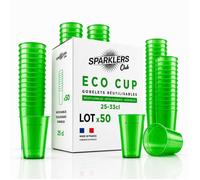 - Lot de 50 Gobelets Reutilisables 25cl (33cl a ras-bord) - Polypropylene (PP) alimentaire rigide - CompatibleVertLot de 50