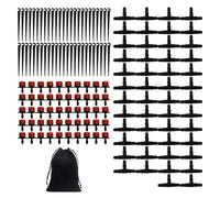 Lot de 50 goutteurs d'irrigation, 50 connecteurs en T, 50 piquets de tuyau, 1 sac de rangement noir, système d'irrigation, kit d'arrosage de jardin pour parterres de fleurs, potager