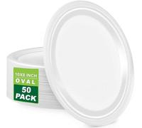 Lot de 50 grandes assiettes ovales jetables en bagasse 25,4 x 20,3 cm, utilisées pour les aliments chauds et froids pour le déjeuner et le dîner, assiettes de fête respectueuses de l'environnement, de