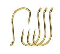 Lot de 50 hameçons barbelés avec œillet double cercle barbelé doré pour bar et poisson-chat (taille 2)