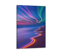 Lot de 50 impressions sur toile représentant une aurore de plage au néon, impression vibrante, poster de nature, décoration murale sur toile, affiches murales et image d'art moderne pour chambre à