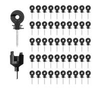 Lot de 50 isolateurs à anneau de clôture électrique - Isolateur de poteau en bois à visser avec filetage à 13 tours, longueur 93 mm, adaptateur de douille - Robuste pour fils, corde, ruban adhésif