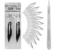 Lot de 50 lames de scalpel 10A emballées individuellement stériles + 1 support de scalpel Shehadeh de 21 cm de long en acier inoxydable