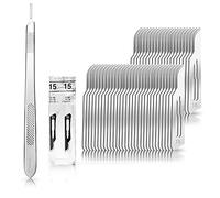 Lot de 50 lames de scalpel figurine 15 en acier carbone - Lames de rechange emballées individuellement stériles + 1 May - Support scalpel avec manche de 21 cm - Acier inoxydable