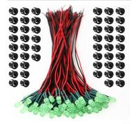 Lot de 50 LED pré-câblées de 5 mm avec câbles de 20 cm pour une utilisation 12 V dans les modifications de véhicules, échelle pour modèles, tests de circuits et projets d'exposition scientifique (vert