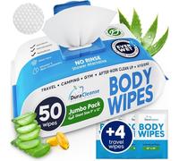 Lot de 50 lingettes pour le corps XL + 4 lingettes de bain de voyage - 22,9 x 30,5 cm, lingettes nettoyantes épaisses sans rinçage, débarbouillettes jetables pour adultes avec aloe vera et vitamine E
