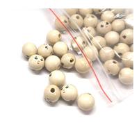 Lot de 50 magnifiques perles rondes en bois de 14 mm avec un visage souriant - Trou de 2,9 à 4,3 mm - Couleurs naturelles pour le bricolage