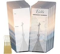 Lot de 50 marque-pages chrétiens en forme de chiffres d'urgence de la Bible avec pompons et versets de la Bible en croix pour églises Dimanche école prière de lecture