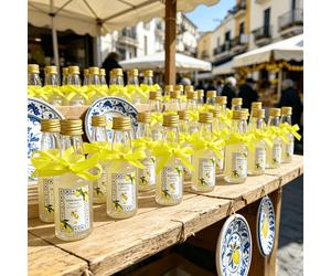 Lot de 50 mini-bouteilles en plastique vides pour Limoncello avec étiquette citron et nœud en satin jaune, cadeaux pour invités de mariage, souvenirs pour cérémonie de communion, festival du citron, 5