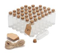 Lot de 50 mini bouteilles en verre de 20 ml avec bouchons en liège, décoration de bricolage, petits bocaux en verre, mini flacons en liège, bouteille à message avec étiquette et corde pour
