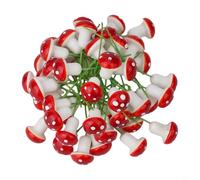 Lot de 50 mini champignons champignons en mousse rouge - 2 cm de diamètre - Décorations de jardin féérique pour jardin miniature, terrarium, présentoirs de plantes grasses et enfants