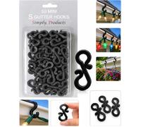 Lot de 50 mini crochets de gouttière de Noël en plastique résistant aux intempéries pour suspendre des guirlandes lumineuses/cordes lumineuses Noir