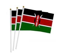 Lot de 50 mini drapeaux du Kenya - 14 x 21 cm - Mât en plastique sur un seul côté - Petit drapeau pour défilé de la coupe du monde - Festivals internationaux - Fournitures de décoration de fête -