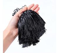 Lot de 50 mini glands en soie faits à la main - Marque-page à pompons colorés - Avec boucle en corde - Pour la fabrication de bijoux, bricolage, accessoires, sacs, marque-pages, souvenirs, noir
