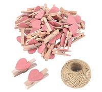 Lot de 50 mini pinces à linge en bois en forme de cœur multicolores de 3 cm avec cordon pour photos, bricolage, décoration de mariage et de fête prénatale