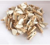 Lot de 50 mini pinces à linge en bois en forme de cœur pour papier photo, décoration artisanale, rangement du linge