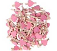 Lot de 50 mini pinces à linge en bois roses en forme de cœur pour papier photo, décoration artisanale, épingles à linge, rangement et organisation du linge et du nettoyage