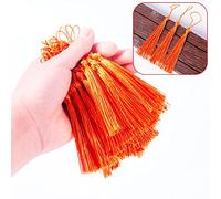 Lot de 50 mini pompons soyeux faits à la main - Avec cordon - Pour bijoux, bricolage, accessoires, sacs, marque-pages, souvenirs