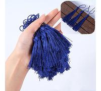 Lot de 50 mini pompons soyeux faits à la main - Avec cordon - Pour la fabrication de bijoux, l'artisanat, les sacs, les marque-pages, les souvenirs, les bleu roi