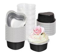 Lot de 50 moules à gâteau en feuille d'aluminium en forme de cœur pour pudding au | Boîtes jetables pour cupcakes de Saint-Valentin