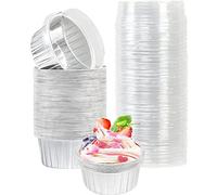 Lot de 50 moules à muffins jetables avec couvercles en aluminium pour crème brûlée Argenté 125 ml