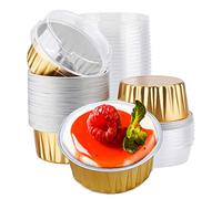 Lot de 50 moules à muffins jetables avec couvercles en aluminium pour crème brûlée Doré 125 ml