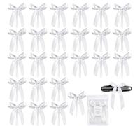 Lot de 50 Noeuds de Décoration Voiture Mariage Blanc Élégants en Satin, accessoires festifs faciles à fixer sur rétroviseur poignée antenne aussi adaptés pour table église et lieu de cérémonie