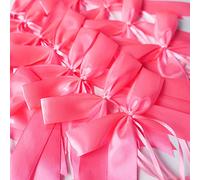 Lot de 50 nœuds d'antenne de voiture - En ruban de satin fait à la main - Décoration de voiture - Pour mariage, fête, anniversaire, emballage cadeau - Rose foncé