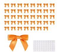 Lot de 50 nœuds pré-faits avec pois adhésifs, en ruban de satin auto-adhésifs pour bricolage, Nouvel An, Saint-Valentin, boîtes d'emballage, fête de mariage, décoration souvenir (orange)