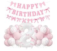 Lot de 50 nœuds roses décoratifs pour 2e anniversaire, ballons roses et blancs, décorations d'anniversaire 2 ans, guirlande Happy Birthday, ballons en latex pour fête à thème 2 ans