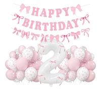 Lot de 50 nœuds roses décoratifs pour 2ème anniversaire, ballons roses et blancs, décoration d'anniversaire 2 ans, guirlande Happy Birthday, bannière, nœud en latex, ballons pour anniversaire de 2 ans