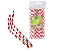 Lot de 50 pailles en papier biodégradables à rayures rouges et blanches 20 cm environ