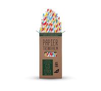 Lot de 50 pailles en papier jetables 100 % biodégradables Multicolore Ø 6 mm 20 cm