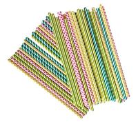 Lot de 50 Pailles en papier rayées multicolores pour Fête, anniversaire, cocktail - Taille 20 cm
