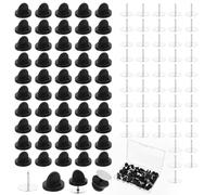 Lot de 50 paires de fermoirs ronds en caoutchouc noir avec support de 10 mm pour broches de broche, épinglettes, épingles en émail et épingles à chapeau