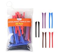 Lot de 50 paires d'embouts de branches de lunettes en silicone souple avec trou carré 5 couleurs pour magasin de lunettes et hôpital oculaire (50 paires de 4 couleurs aléatoires)