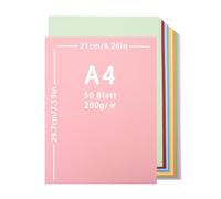 Lot de 50 papier cartonné couleur, feuilles de carton coloré 200 g/m² - Format A4-10 couleurs - 21 x 29,7 cm - Papier pour cartes - Pour bricolage, décoration créative