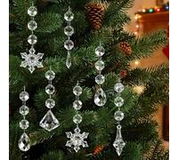 Lot de 50 pendentifs à suspendre pour sapin de Noël en cristal - 5 motifs - Flocons de neige transparents en forme de goutte d'eau - Prisme en diamant - Décorations à suspendre pour Noël, mariage,