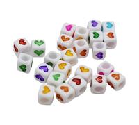 Lot de 50 perles carrées en acrylique avec motif cœur et lettres imprimées