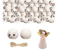 Lot de 50 perles en bois avec visage - Avec visage - Pour ver des soucis - 30 mm - Pour la fabrication de bijoux - Perles rondes en bois avec visage - Pour les vers de soucis