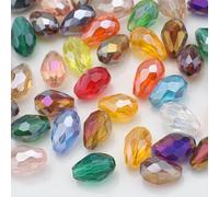 Lot de 50 perles en verre en forme de goutte d'eau de 8 x 12 mm pour la fabrication de bijoux, en forme de trou vertical à facettes, perles prismes en cristal pour pendentifs, bracelets, colliers