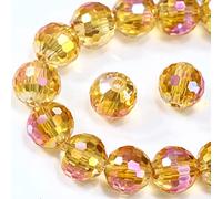 Lot de 50 perles rondes en cristal de 10 mm pour la fabrication de bijoux, perles de verre à facettes rose dorée pour loisirs créatifs, bracelet, carillon éolien, attrape-soleil, perles d'espacement