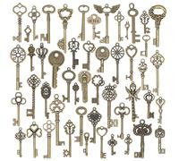 Lot de 50 petites breloques en forme de clé squelette vintage en métal rustique pour fabrication de colliers, bijoux, accessoires, chaîne, fête de mariage, porte-clés cadeau décoration de chambre