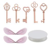 Lot de 50 petites clés volantes vintage - Pendentif antique avec ailes - Fil de perle pour bricolage - Chaîne à breloques pour mariage, fête, ami, anniversaire, porte-clés - Accessoire de décoration